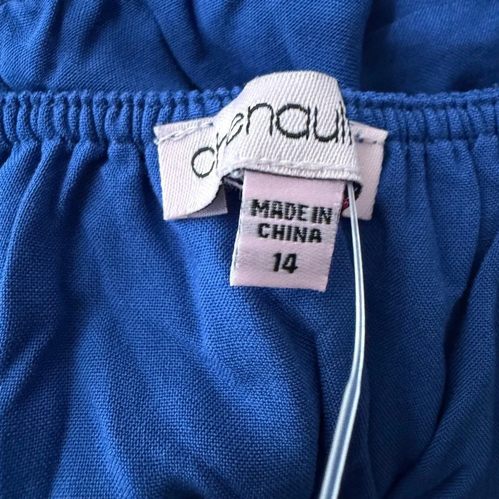 Chenault Girl Navy Blue Ric Rac Woven Maxi Dress Kids Size 14 Tiered NWT